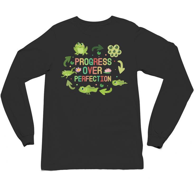 Progress Over Perfection Frog Back To School Teacher Unisex Long Sleeve T-Shirt
