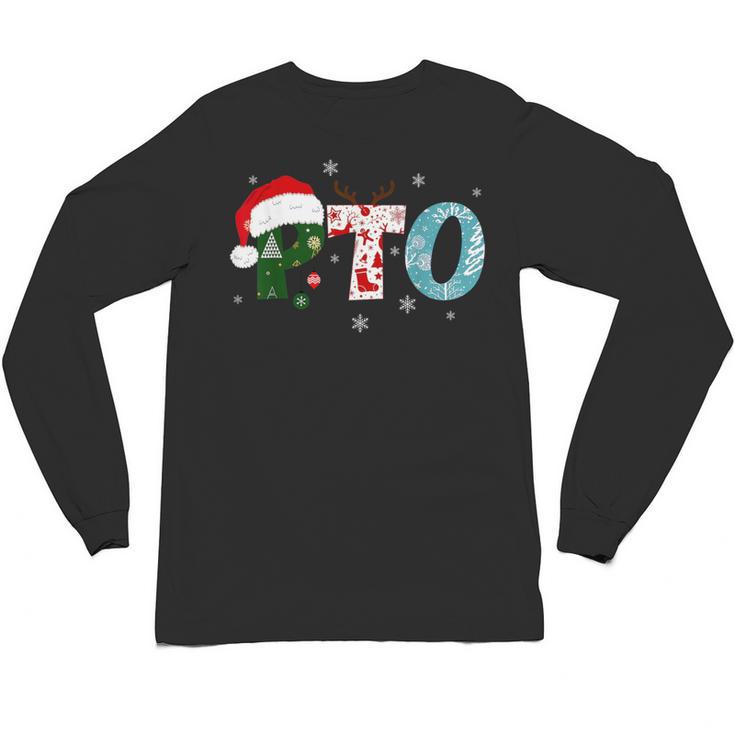 PTO Santa Hat Reindeer Parent Teacher Organization Christmas Unisex Long Sleeve T-Shirt