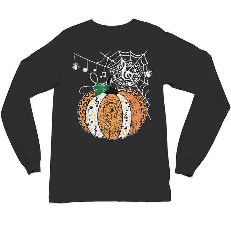 Pumpkin Music Teacher Halloween Fall Music Notes Autumn Unisex Long Sleeve T-Shirt