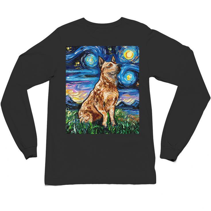 Red Heeler Starry Night Cattle Dog Colorful Art By Aja For Men Women Girls Kids Unisex Long Sleeve T-Shirt