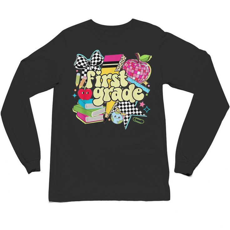 Retro First Grade Teacher Disco Ball Coquette Back To School Unisex Long Sleeve T-Shirt
