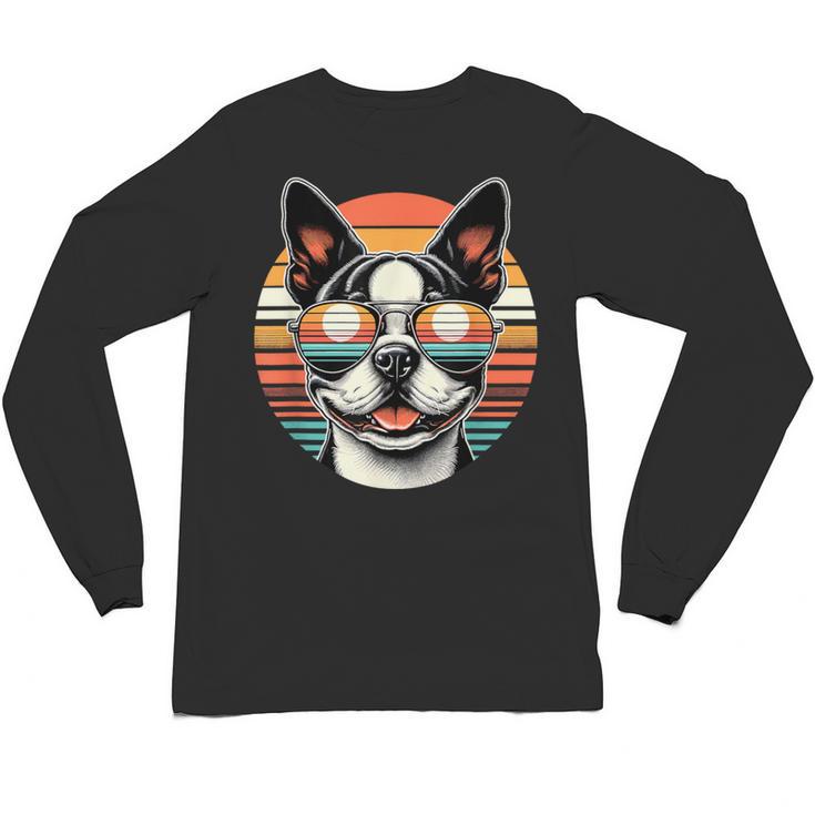 Retro Sunset Sunglasses Boston Terrier Boston Bull Bostie Unisex Long Sleeve T-Shirt