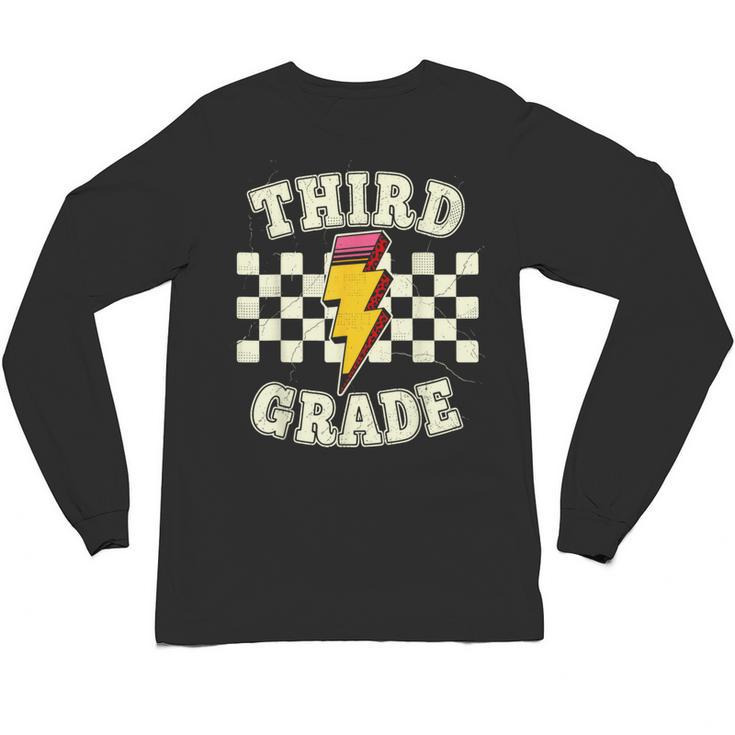 Retro Third Grade Teacher Lightning Bolt Pencil Teacher Kids Unisex Long Sleeve T-Shirt, trending gift