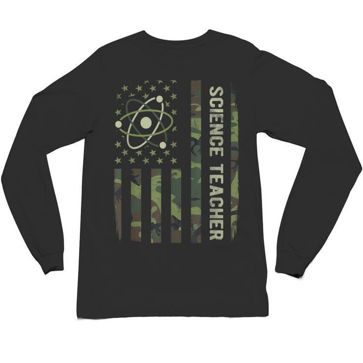 Science Teacher Camo American Flag Back To School Unisex Long Sleeve T-Shirt