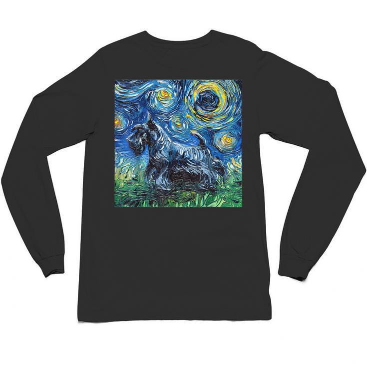 Scottish Terrier Starry Night Scotty Dog Art By Aja Unisex Long Sleeve T-Shirt