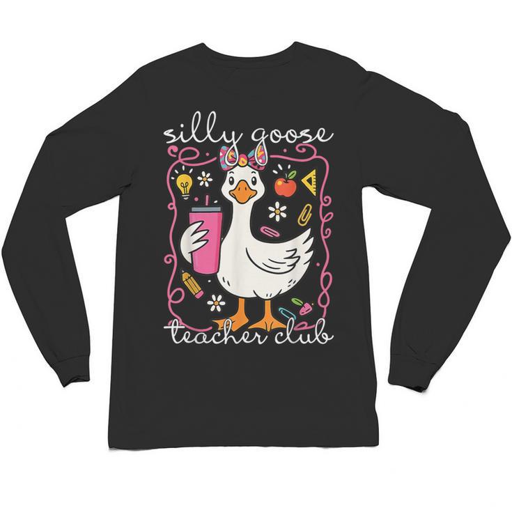 Silly Goose Teacher Club Animal Lover Groovy Teacher Unisex Long Sleeve T-Shirt