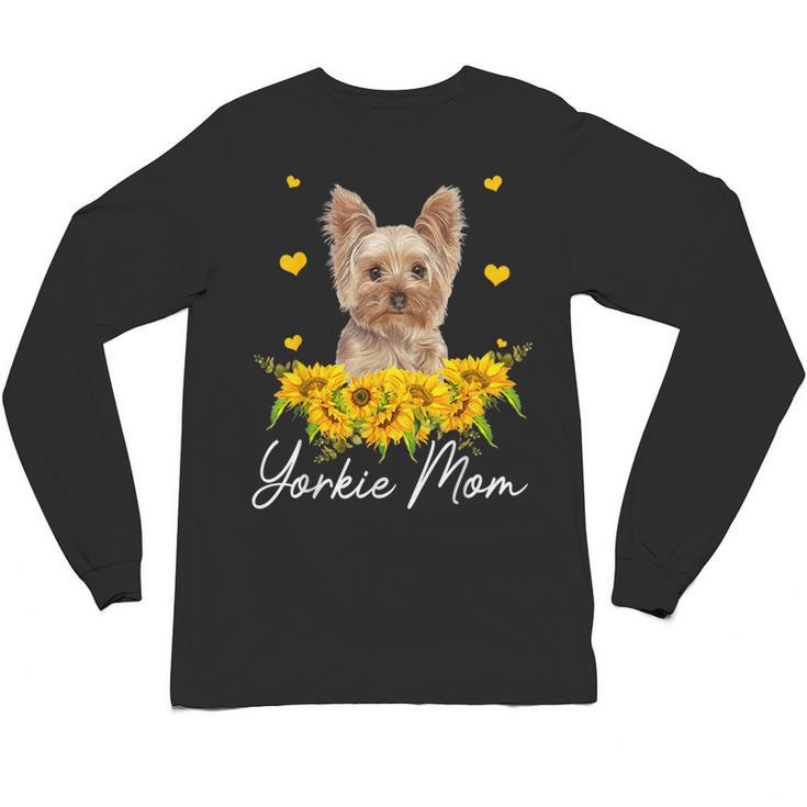 Sunflower Yorkie Mom Dog Lover Unisex Long Sleeve T-Shirt