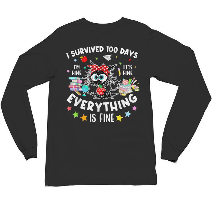 I Survived 100 Days Of School Teacher Kids Cat Lover Unisex Long Sleeve T-Shirt
