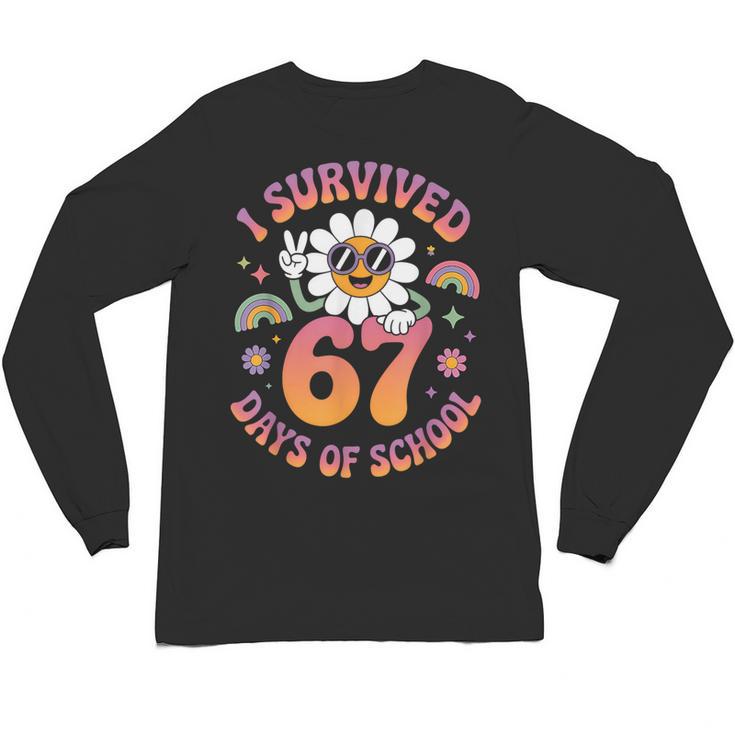 I Survived 67 Days Of School Groovy Retro Teachers Girls Unisex Long Sleeve T-Shirt