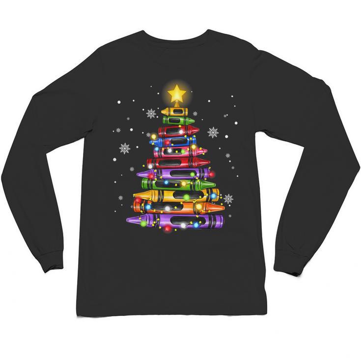 Teacher Crayon Christmas Tree Lights Student School Xmas Unisex Long Sleeve T-Shirt, trending gift Teacher Crayon Christmas Tree Lights Student School Xmas Unisex Long Sleeve T-Shirt, trending gift
