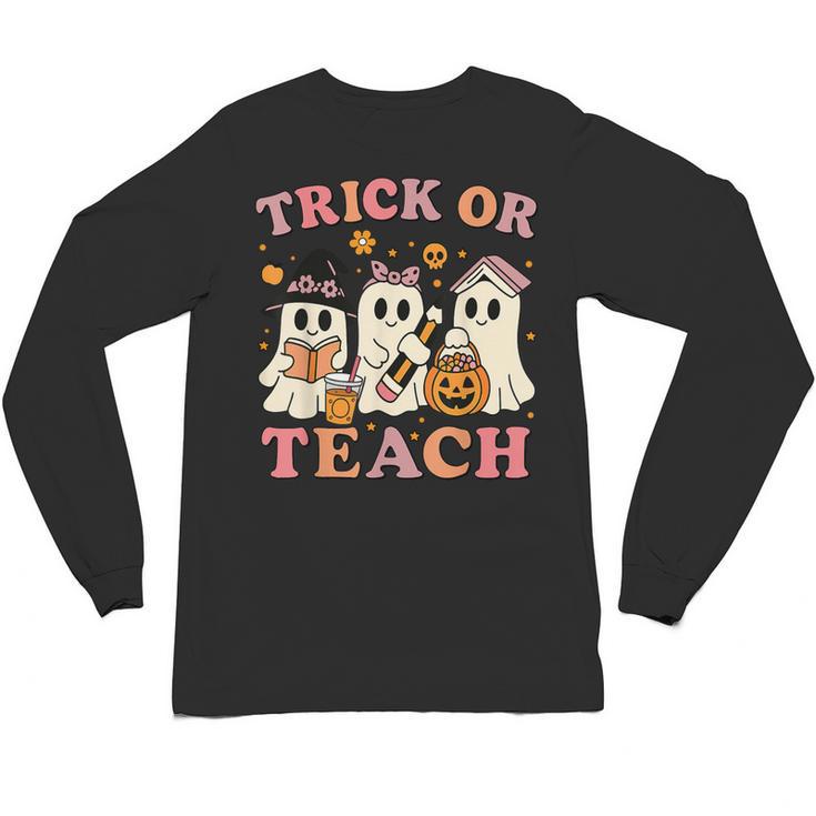 Teacher Halloween Trick Or Teach Cute Ghost Coffee Pumpkins Unisex Long Sleeve T-Shirt