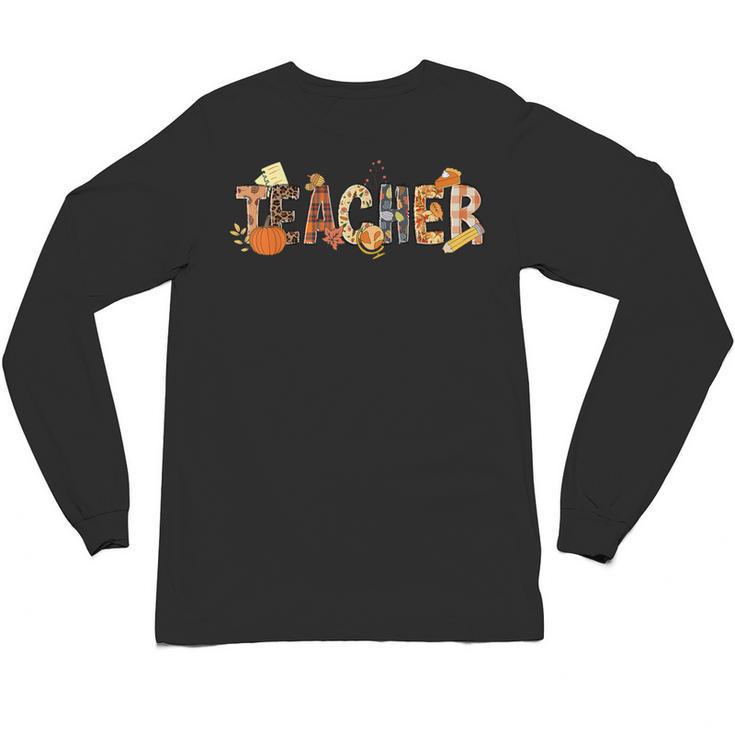 Teacher Thanksgiving Women Autumn Fall Halloween Pumpkin Tee Unisex Long Sleeve T-Shirt