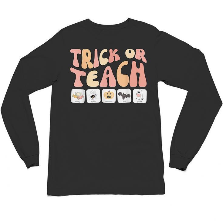 Trick Or Teach With Symbols Special Education Teacher Spooky Unisex Long Sleeve T-Shirt