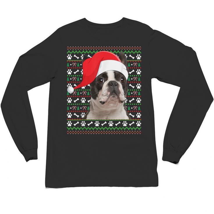 Ugly Xmas Sweater Santa Boston Terrier Dog Christmas For Men Women Kids Unisex Long Sleeve T-Shirt
