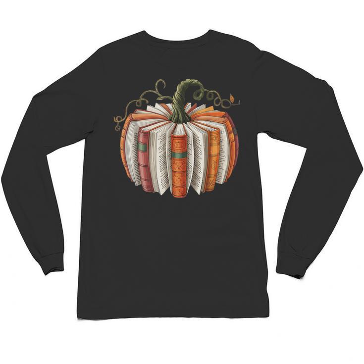 Vintage Book Pumpkin Autumn Fall Librarians Bookworm Teacher Unisex Long Sleeve T-Shirt