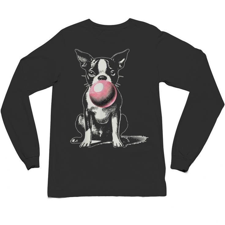 Vintage Boston Terrier Blowing Bubble Gum American Gentleman Unisex Long Sleeve T-Shirt