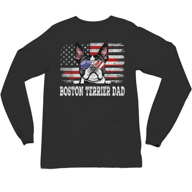 Vintage Boston Terrier Dad American Flag Father's Day Unisex Long Sleeve T-Shirt