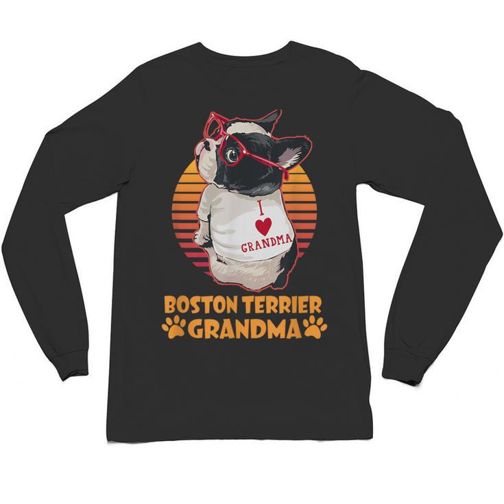 Vintage Boston Terrier Grandma Wear Sunglasses Dog Lover Men Women Girls Kids Unisex Long Sleeve T-Shirt