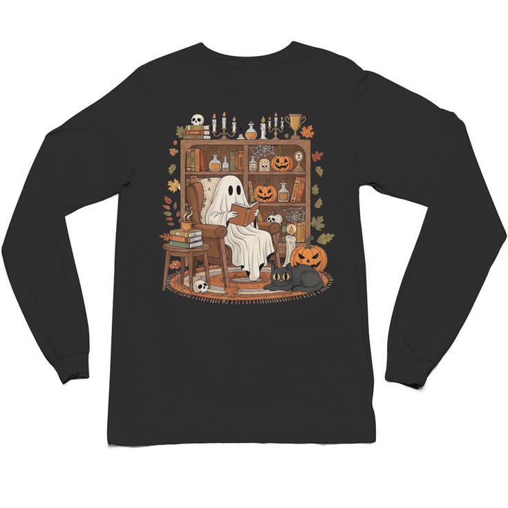 Vintage Ghost Book Reading Pumpkin Gothic Halloween Teachers Unisex Long Sleeve T-Shirt, trending gift Vintage Ghost Book Reading Pumpkin Gothic Halloween Teachers Unisex Long Sleeve T-Shirt, trending gift
