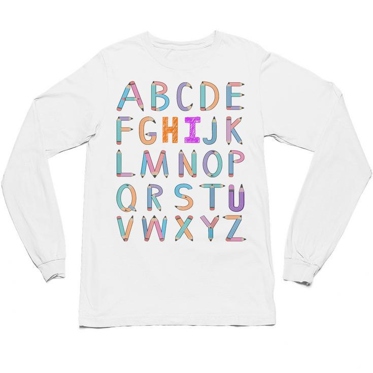 Back To School Kindergarten Alphabet ABC Teacher Women Kids Unisex Long Sleeve T-Shirt