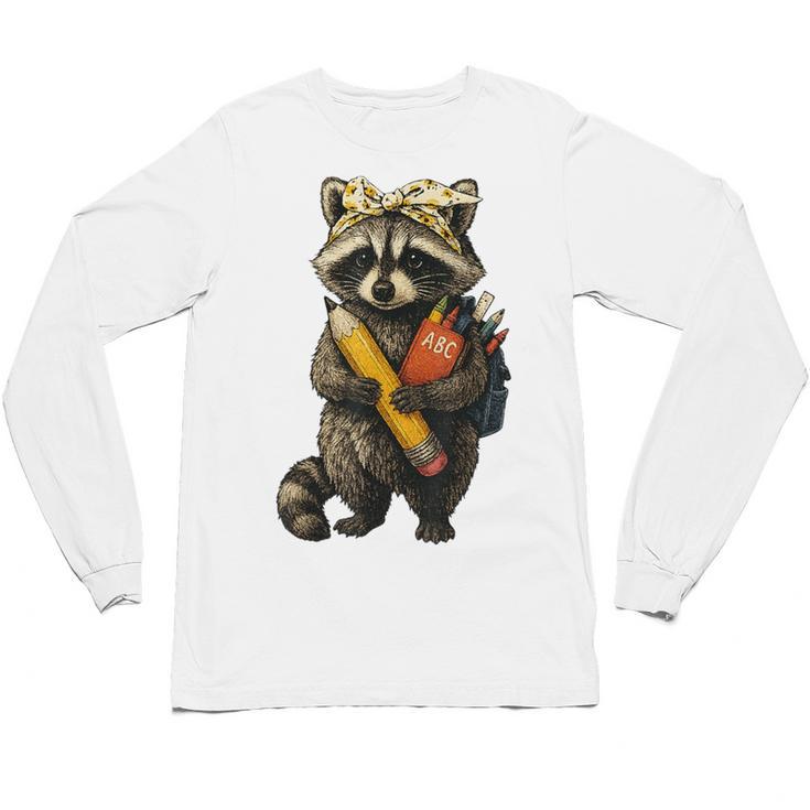 Back To School Raccoon Teachers Student Kids Unisex Long Sleeve T-Shirt