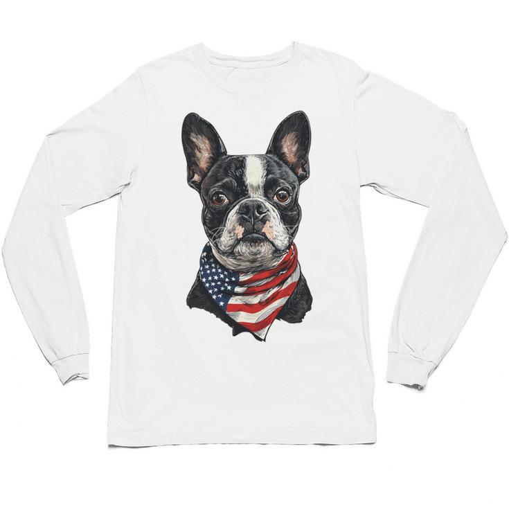 Boston Terrier American Flag Unisex Long Sleeve T-Shirt