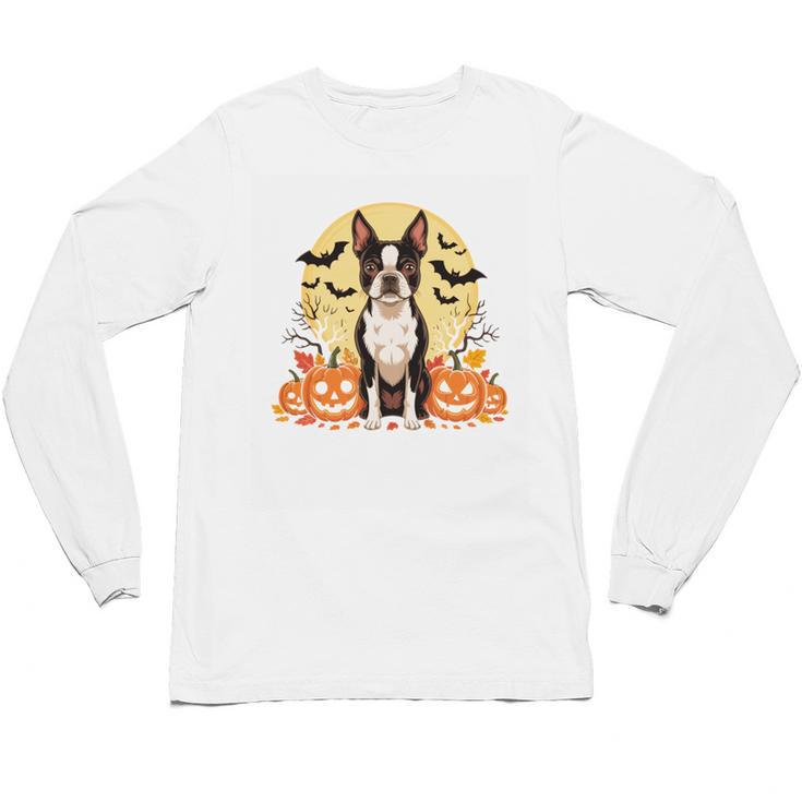 Boston Terrier Halloween Dog Lover Pumpkin Costume Unisex Long Sleeve T-Shirt