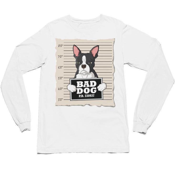 Boston Terrier Mug Shot Guilty Dog Unisex Long Sleeve T-Shirt