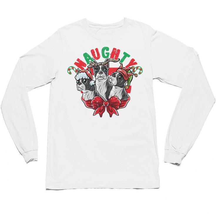 Boston Terrier Santa Claus Elf Reindeer Christmas Dog X-Mas Unisex Long Sleeve T-Shirt