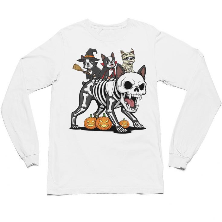 Boston Terrier Skeleton Mummy Witch Halloween Unisex Long Sleeve T-Shirt