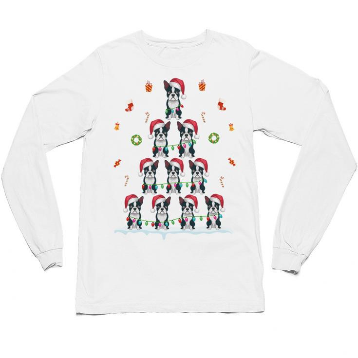 Boston Terrier Xmas Tree Lights For Men Women Boston Terrier Unisex Long Sleeve T-Shirt