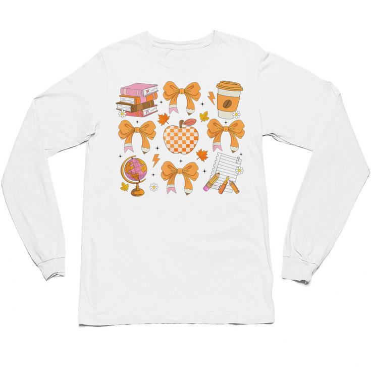 Coquette Bow Teacher Thanksgiving Fall Autumn Girls Women Unisex Long Sleeve T-Shirt, trending gift