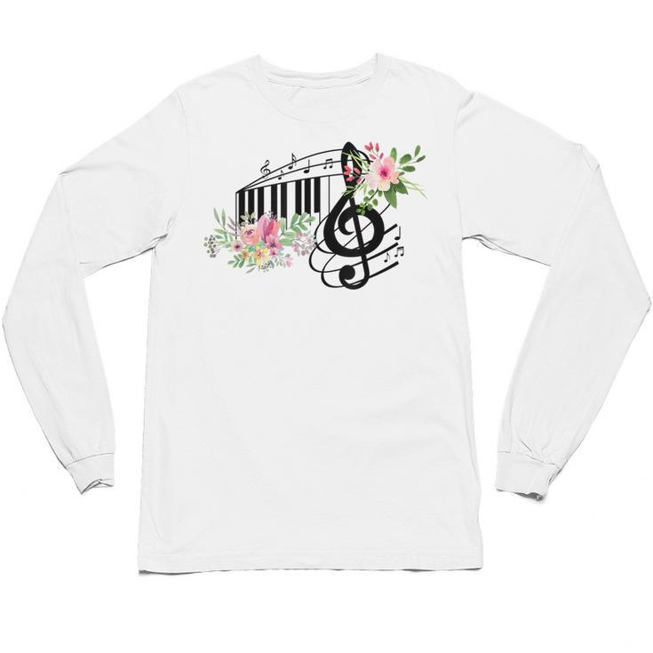 Cut Music Teacher Shirt With a Piano Keys Notes And Flowers Unisex Long Sleeve T-Shirt, trending gift Cut Music Teacher Shirt With a Piano Keys Notes And Flowers Unisex Long Sleeve T-Shirt, trending gift