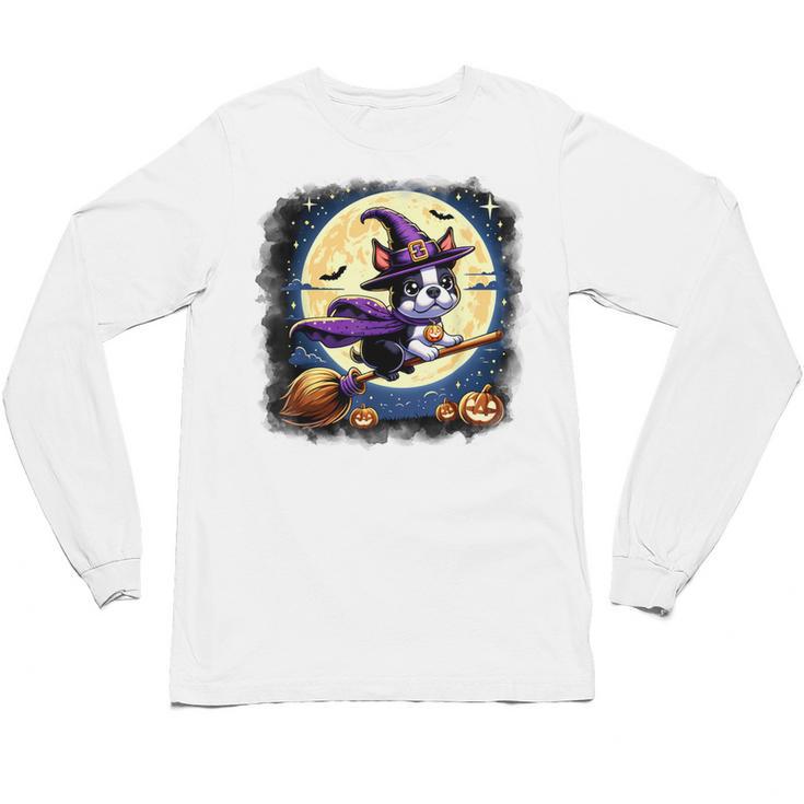Cute Boston Terrier Halloween Costume Dog Lover Women Girls Unisex Long Sleeve T-Shirt