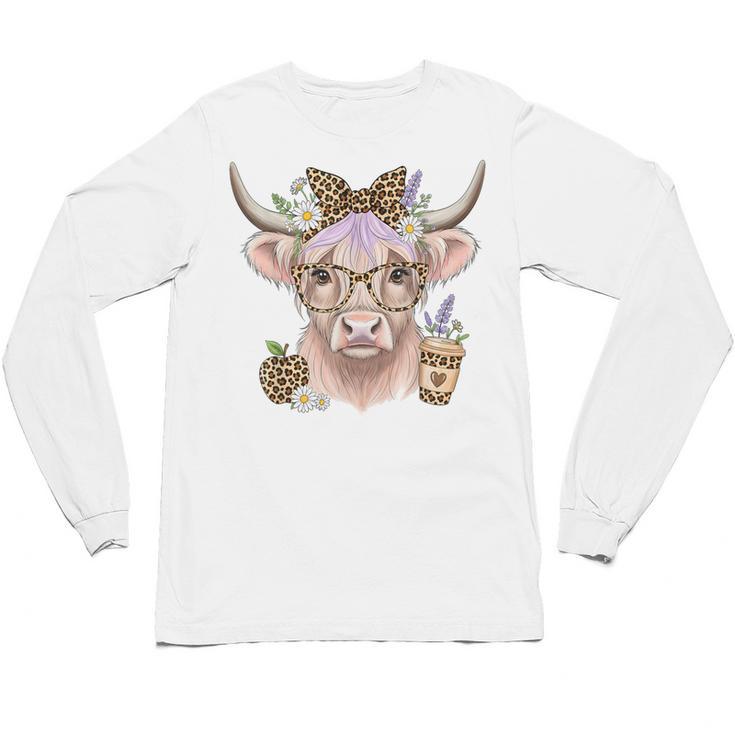 Cute Floral Highland Cow Back To School For Women Teacher Unisex Long Sleeve T-Shirt