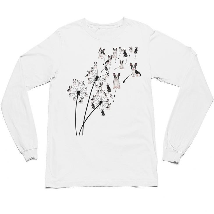 Dandelion Boston Terrier Flower Floral Bostie Tree Unisex Long Sleeve T-Shirt