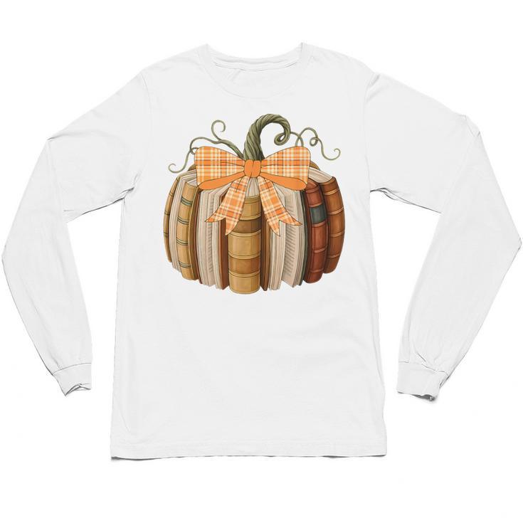 Fall Book Pumpkin Halloween Teacher Librarian Thanksgiving Unisex Long Sleeve T-Shirt