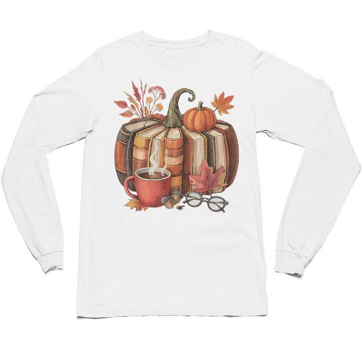 Fall Book Pumpkin Retro Reading Halloween Teacher Unisex Long Sleeve T-Shirt