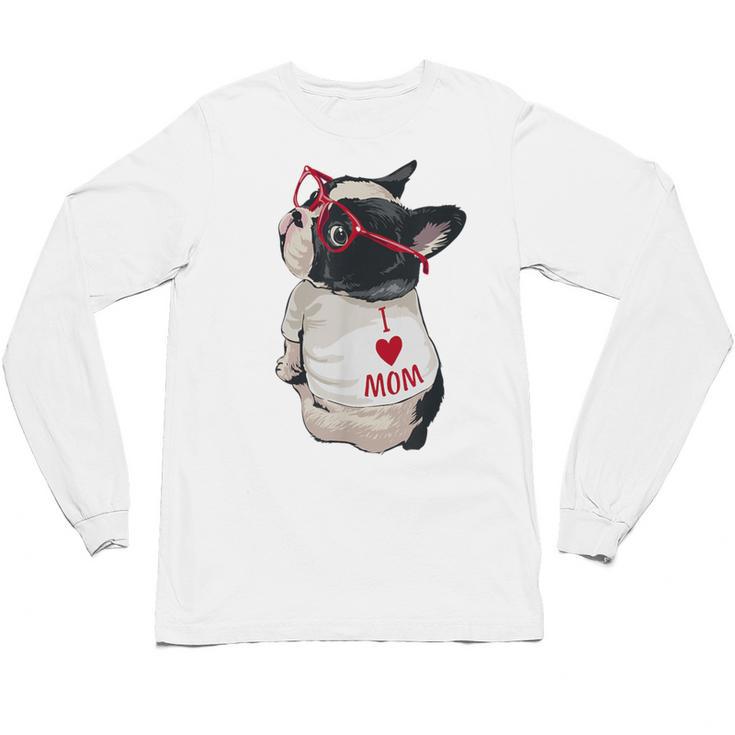 Girls I Heart Mom Love Mama Boston Terrier Dog Lover Unisex Long Sleeve T-Shirt
