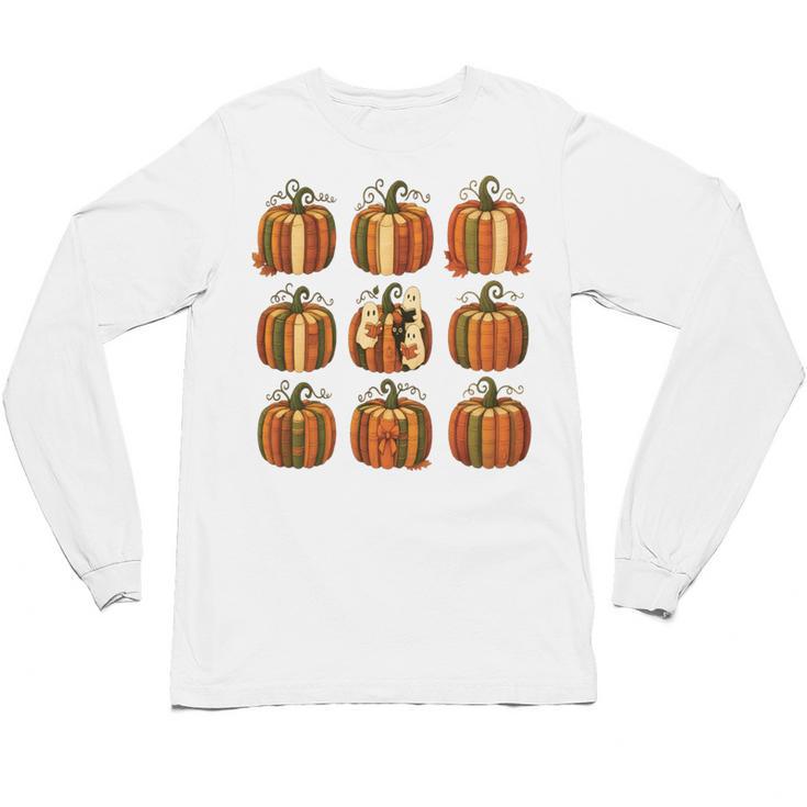 Halloween Teacher Fall Book Pumpkin Retro Reading Unisex Long Sleeve T-Shirt