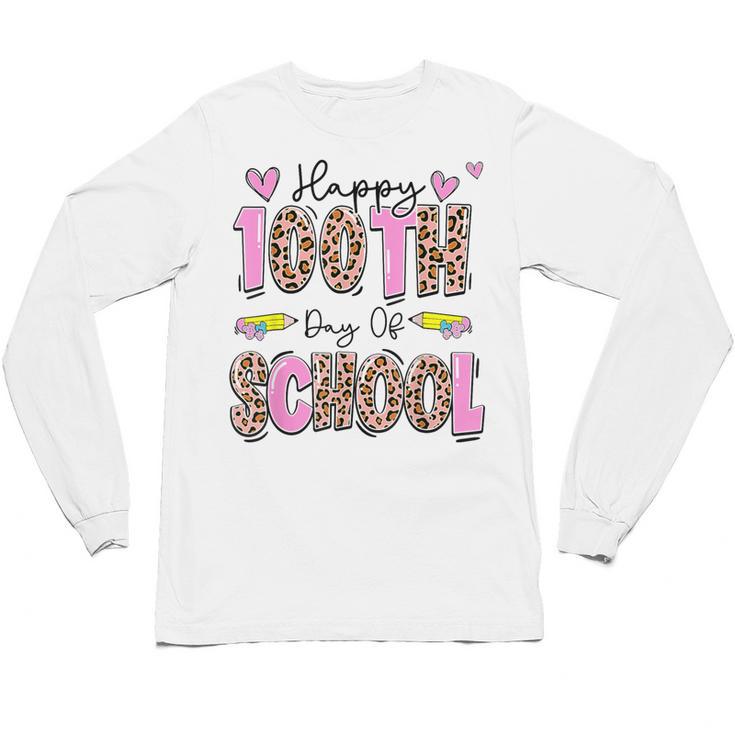 Happy 100th Day Of School Leopard Print Teacher Student Kids Unisex Long Sleeve T-Shirt