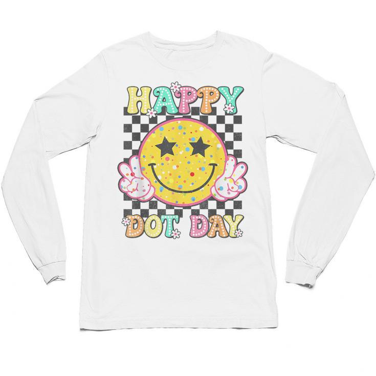 Happy Dot Day Hippie Flowers Smile Face Groovy Teacher Kids Unisex Long Sleeve T-Shirt