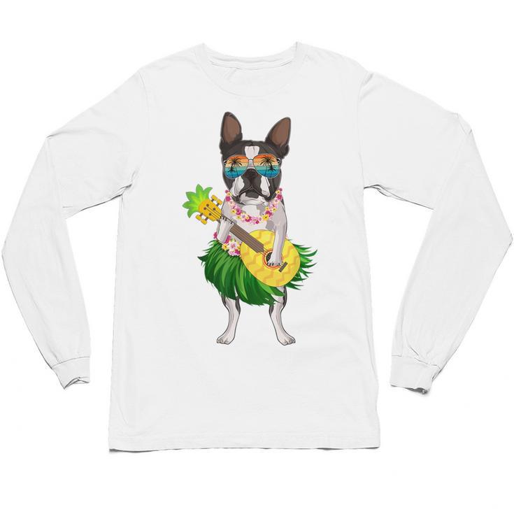 Hawaiian Boston Terrier Dog Pineapple Ukulele Summer For Men Women Girls Kids Unisex Long Sleeve T-Shirt
