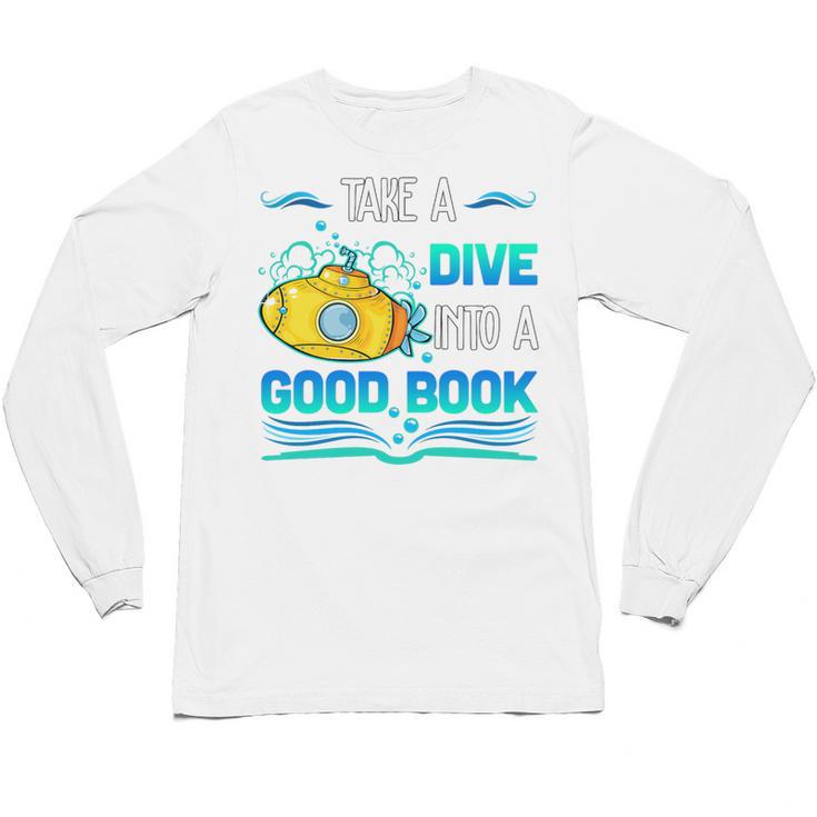 Librarian Teacher Dive Into A Good Book Reading Premium Tri-Blend Unisex Long Sleeve T-Shirt