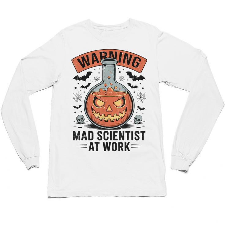 Mad Scientist Pumpkin Science Teacher Halloween Costume Kids Unisex Long Sleeve T-Shirt