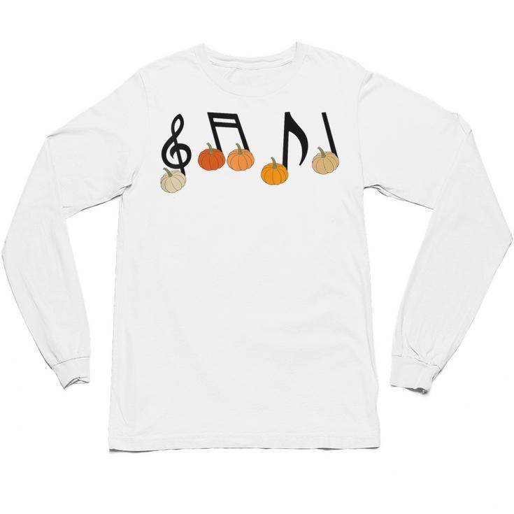 Music Notes Pumpkin Music Teacher Musician Fall Halloween Men Women Kids Unisex Long Sleeve T-Shirt