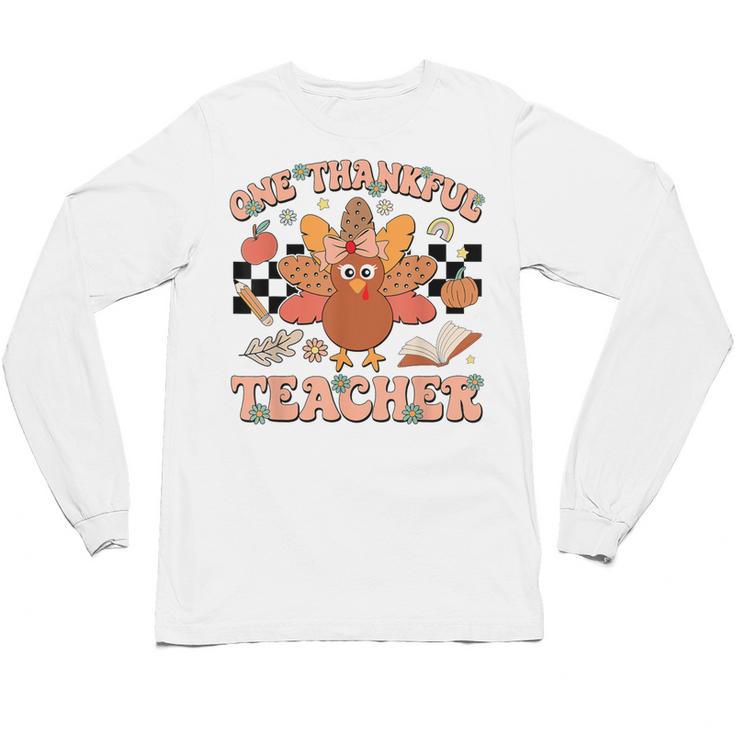 One Thankful Teacher Thanksgiving Retro Groovy Fall Teachers Unisex Long Sleeve T-Shirt