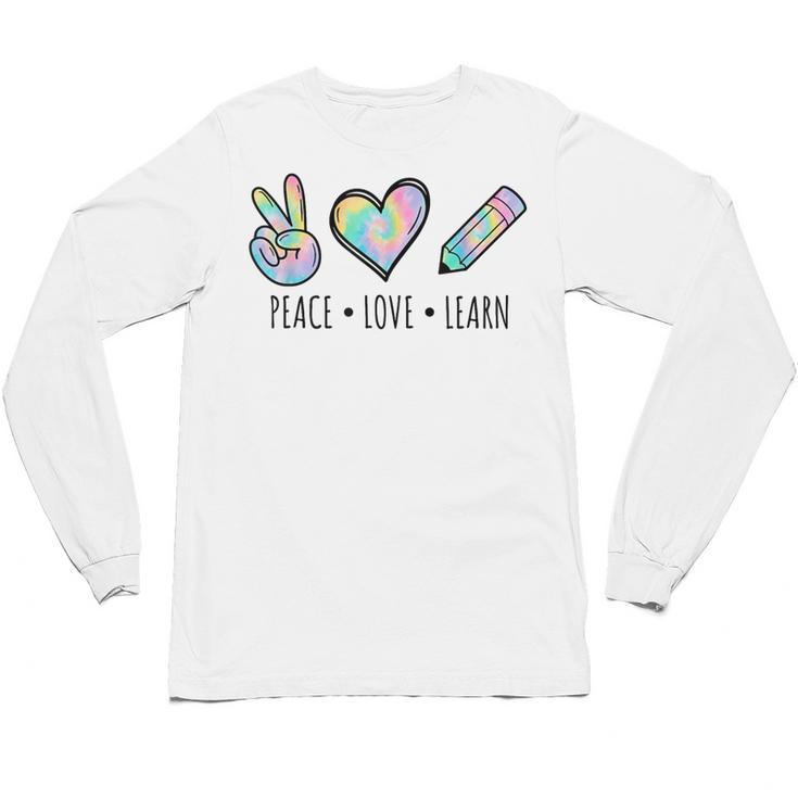 Peace Love Learn Tie Dye Teacher Kids 100th Days Of School Unisex Long Sleeve T-Shirt