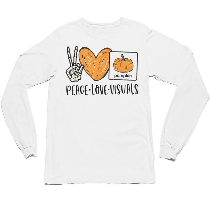 Peace Love Visuals Sped Teacher Pumpkin Skeleton Halloween Unisex Long Sleeve T-Shirt