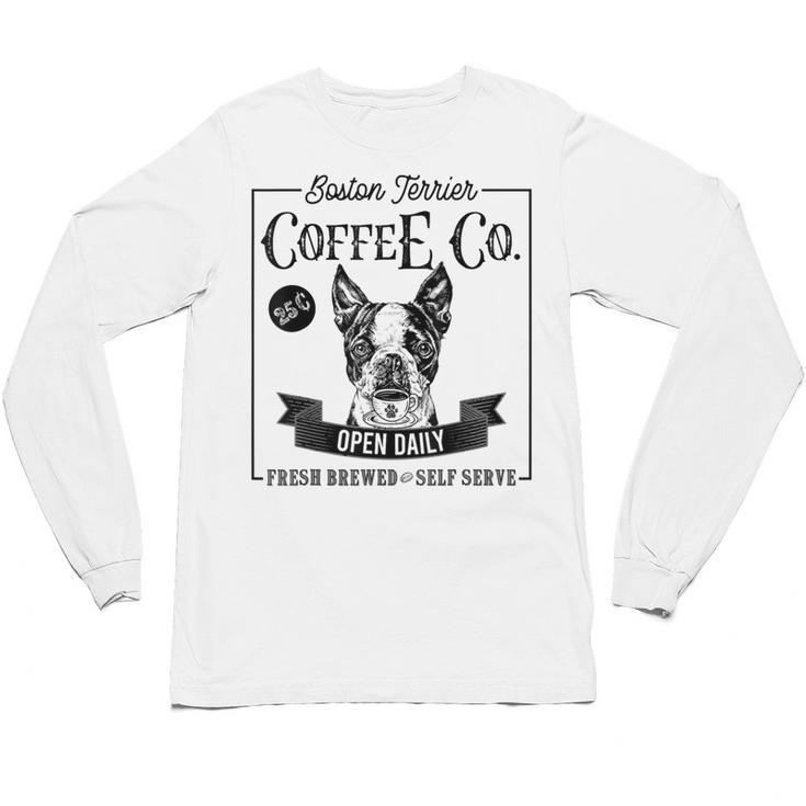 Retro Boston Terrier Coffee Dog Mom Coffee Lover Unisex Long Sleeve T-Shirt